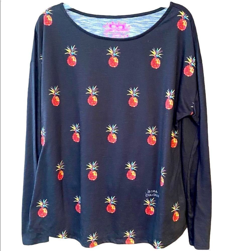 Leoma Lovegrove Women’s Sz L Black Pineapple Slouchy Relaxed Long Sleeve T-Shirt